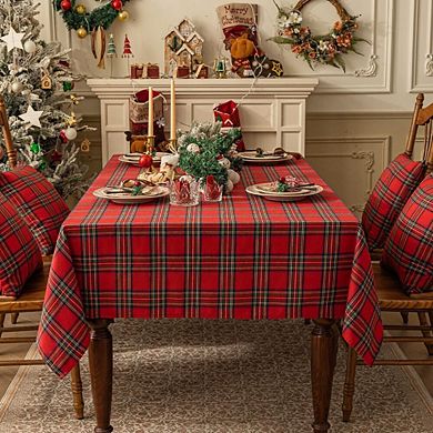 Christmas Buffalo Plaid Tablecloth Red Checkered Rectangle Linen Cotton