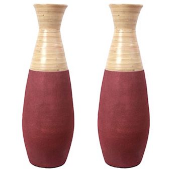 Set of 2 Burgundy Floor Vases