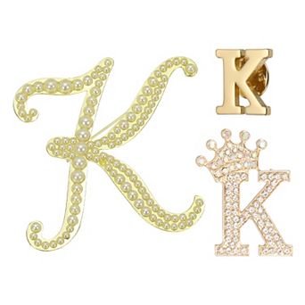 3 pc A-Z Letter Brooch Set, Crown & Pearl Minimalist Initial Rhinestone Lapel Decorative Pin Kit