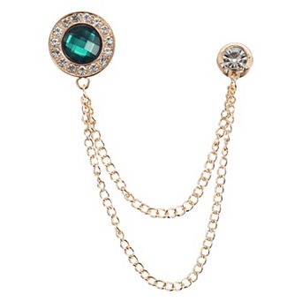 Gem Chain Brooch Pins, Hanging Chain Brooch Suit Pin Tassel Chain Round Crystal Badge Lapel Pins