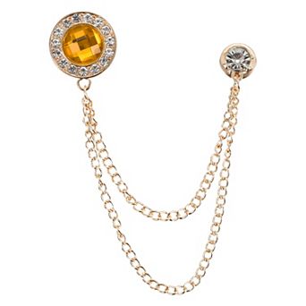 Gem Chain Brooch Pins, Hanging Chain Brooch Suit Pin Tassel Chain Round Crystal Badge Lapel Pins