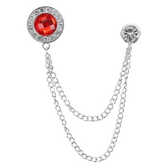 Gem Chain Brooch Pins, Hanging Chain Brooch Suit Pin Tassel Chain Round Crystal Badge Lapel Pins