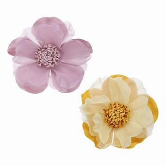 2 pc Large Fabric Flower Brooches Pins, Elegant Cloth Flower Brooch Dainty Satin Camellia Lapel Pins