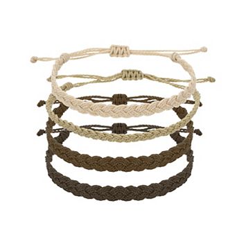 4 pc Braided Rope Bracelet, Adjustable Woven String Bracelets Summer Beach Ankle Handmade String
