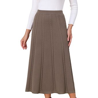Women's Sweater A-Line Skirts Fall Winter Elastic High Waist Stretchy Ribbed Knit Midi Skirt