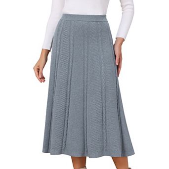 Women's Sweater A-Line Skirts Fall Winter Elastic High Waist Stretchy Ribbed Knit Midi Skirt