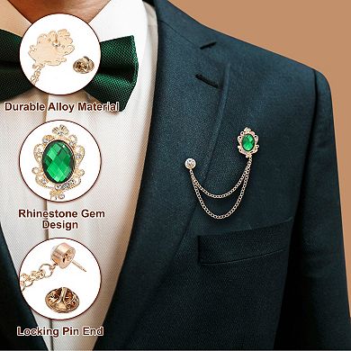 1Pc Gem Hanging Chain Brooch Pins, Gem Brooch
