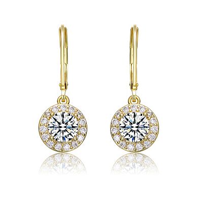 Colored Cubic Zirconia Halo Dangle Leverback Earrings