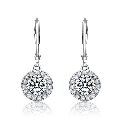 Colored Cubic Zirconia Halo Dangle Leverback Earrings