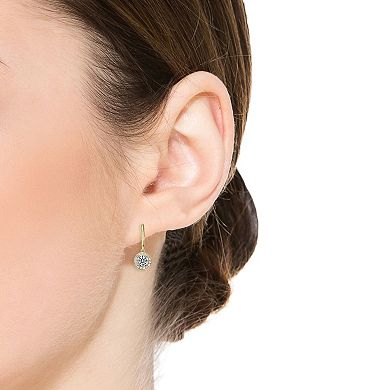 Colored Cubic Zirconia Halo Dangle Leverback Earrings