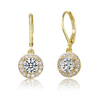 Colored Cubic Zirconia Halo Dangle Leverback Earrings