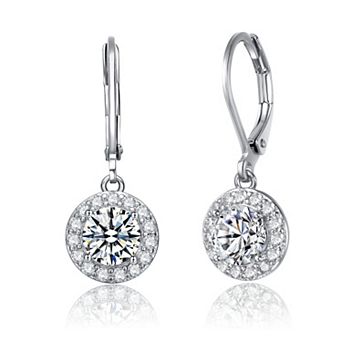 Colored Cubic Zirconia Halo Dangle Leverback Earrings