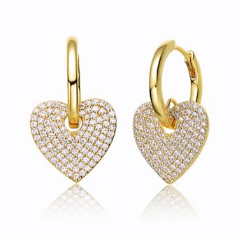 14K Gold Plated with Cubic Zirconia Heart Dangle Infinity Hoop Drop Earrings