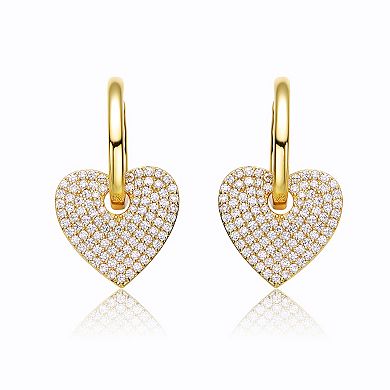 14K Gold Plated with Cubic Zirconia Heart Dangle Infinity Hoop Drop Earrings