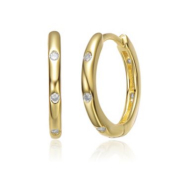 Kids 14K Gold Plated with Clear Cubic Zirconia Hoop Earrings