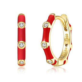 Kids 14K Gold Plated with Colored Enamel and Clear Cubic Zirconia Hoop Earrings