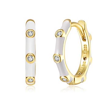 Kids 14K Gold Plated with Colored Enamel and Clear Cubic Zirconia Hoop Earrings