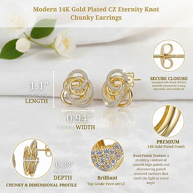 14K Gold Plated Multiple Eternity Circle Love Knot Stud Earrings