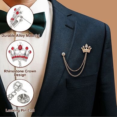 2Pcs Crown Hanging Chain Brooch Pin