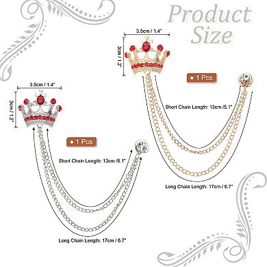 2Pcs Crown Hanging Chain Brooch Pin