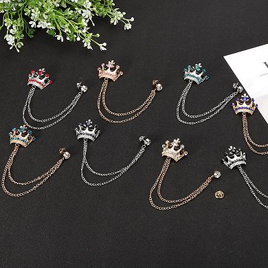 2Pcs Crown Hanging Chain Brooch Pin