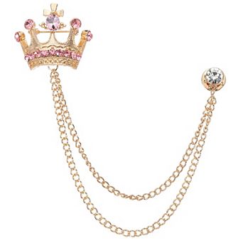 1 pc Crown Hanging Chain Brooch Pins, Rhinestone Suit Pins