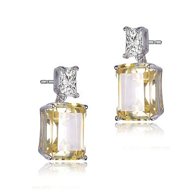 Sterling Silver with Colored Cubic Zirconia Rectangle Stud Earrings