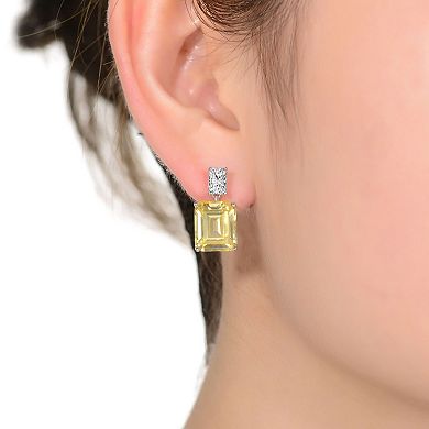 Sterling Silver with Colored Cubic Zirconia Rectangle Stud Earrings