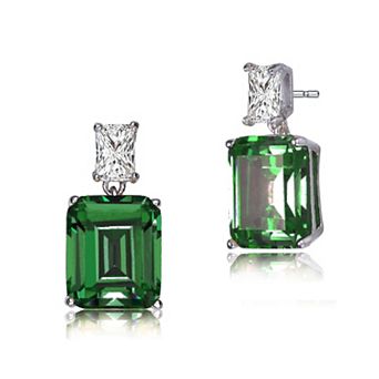 Sterling Silver with Colored Cubic Zirconia Rectangle Stud Earrings