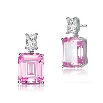 Sterling Silver with Colored Cubic Zirconia Rectangle Stud Earrings