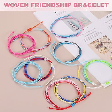 8Pc Braided Rope Bracelet, Adjustable Woven String Bracelets Boho Wax Rope Anklets Stylish Accessory