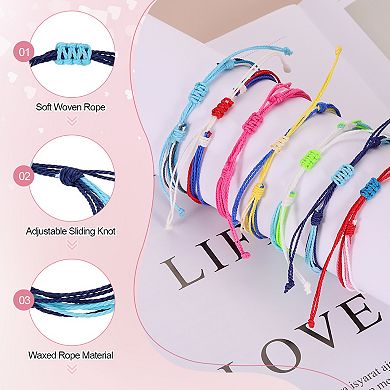 8Pc Braided Rope Bracelet, Adjustable Woven String Bracelets Boho Wax Rope Anklets Stylish Accessory