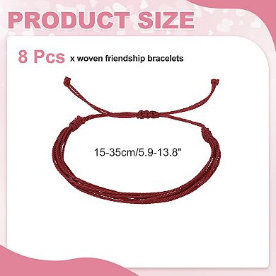 8Pc Braided Rope Bracelet, Adjustable Woven String Bracelets Boho Wax Rope Anklets Stylish Accessory