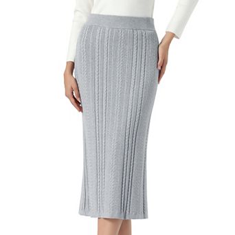 Cable Knit Sweater Skirt for Women's Elastic Waist A-Line Side Slit Casual Ribbed Knit Midi Skirt