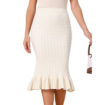 Womens Knit Mermaid Skirt Elastic High Waist Stretchy Bodycon Casual Fishtail Sweater Midi Skirts