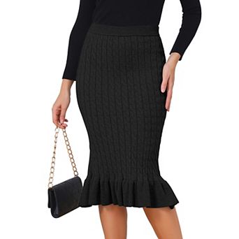 Womens Knit Mermaid Skirt Elastic High Waist Stretchy Bodycon Casual Fishtail Sweater Midi Skirts