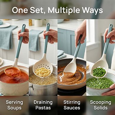 4 Pcs Cooking Utensil Set Silicone Kitchen Utensils Cooking Spoon Spatula Spoon Ladle
