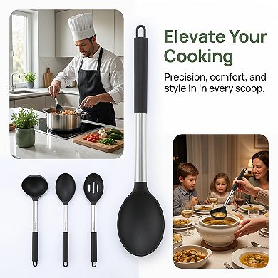 3 Pcs Cooking Utensil Set Silicone Kitchen Utensils Cooking Spoon for Non Stick Cookware