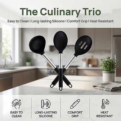 3 Pcs Cooking Utensil Set Silicone Kitchen Utensils Cooking Spoon for Non Stick Cookware