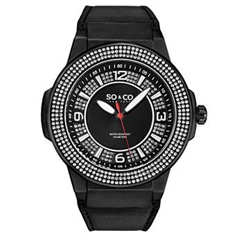 Tribeca 5565L 48mm Crystal Studded Quartz Watch with Dodecagonal Crystal Studded Ring Leather Strap