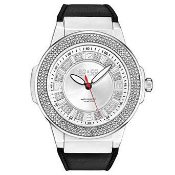 Tribeca 5565L 48mm Crystal Studded Quartz Watch with Dodecagonal Crystal Studded Ring Leather Strap