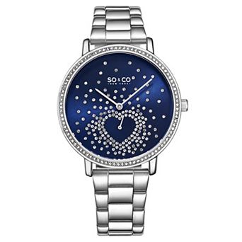 Madison 5580 39mm Crystal Heart Watch with Stainless Steel Bracelet