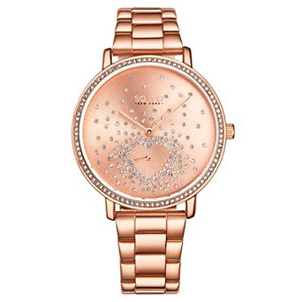 Madison 5580 39mm Crystal Heart Watch with Stainless Steel Bracelet