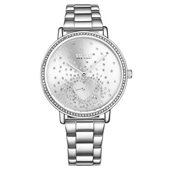 Madison 5580 39mm Crystal Heart Watch with Stainless Steel Bracelet