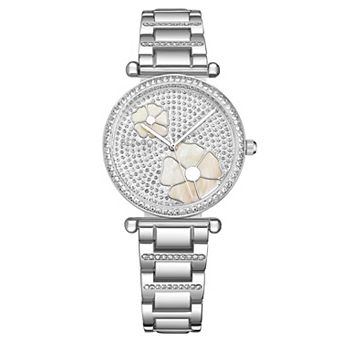 Madison 5582 36mm Crystal Studded Watch with MOP Flower Accents