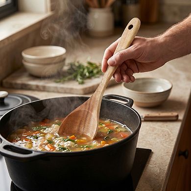 1 Pcs Cooking Spoon Wood Spoon for Non Stick Cookware Heat Resistant Kitchen Spoon