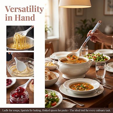 4 Pcs Silicone Utensil Set Non Stick Safe Heat Resistant Includes Ladles Slotted Spoon and Spoonula