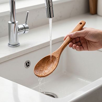 1 Pcs Wood Spoon Non Stick Safe & Heat Resistant Essential Kitchen Tool for Home Cooks
