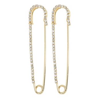 2 pc Rhinestone Safety Pins Cane Design Brooch Pin 3.03"x0.63" Gold Tone