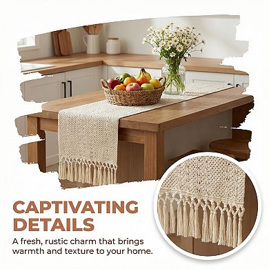 Table Runner with Tassel for Kitchen Decor Birthday Decorations Washable Cotton Runner for Kitchen